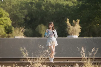 Young Woman Posing on Railroad Tracks with Forest Background - free people & portraits wallpaper 6144×4096