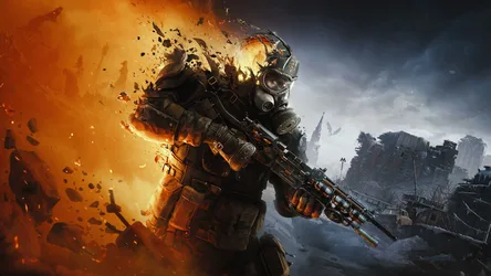 Soldier in Ruins With Blazing Assault Rifle - free wallpaper 3840×2160