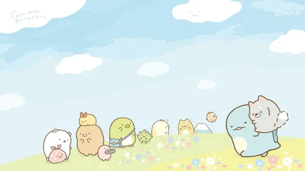 Sumikko Gurashi Friends in a Blooming Meadow - free animals wallpaper 1920×1080