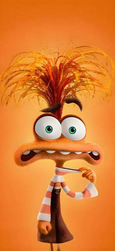 Spiky-Haired Character With Green Eyes Against Orange - free minimalist wallpaper 678×1470