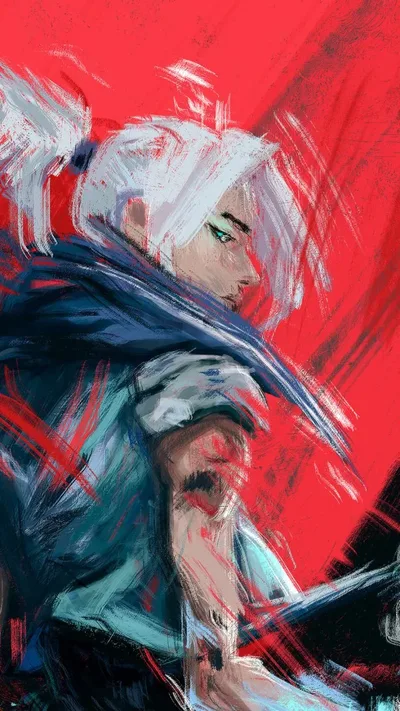 Crimson Warrior: White Hair & Blue Eyes - free wallpaper 720×1280