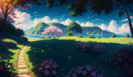 Sunlit Path Through Blooming Meadows - free wallpaper 3840×2240