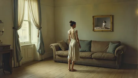 Woman in Cream Dress Standing in Classical Room - free wallpaper 4096×2304