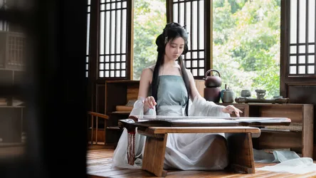 Woman in Traditional Dress Practicing Calligraphy - free people & portraits wallpaper 6000×3375