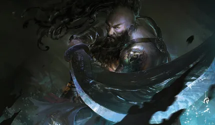 Bearded Warrior in Ornate Armor on Stormy Waters - free wallpaper 1920×1117