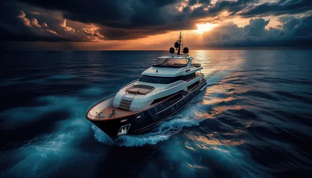 Luxury Yacht Anchored in Turquoise Waters at Sunset - free nature wallpaper 2688×1536
