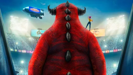 Giant Red Monster in Crowded Stadium Arena - free anime wallpaper 4050×2278