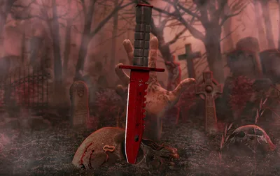 Red Sword in Misty Cemetery with Skulls - free weapons wallpaper 2286×1440