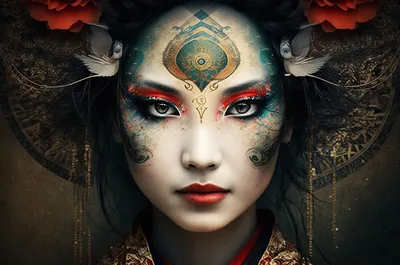 Ornate Spiritual Face Art With Symmetrical Decorative Design - free art & design wallpaper 4000×2649