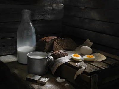 Still Life With Bread, Milk, and Boiled Eggs - free food wallpaper 2560×1920