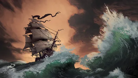 Sailing Ship Battling Massive Waves in Storm - free art & design wallpaper 3840×2160