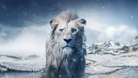 White Lion in Snowy Mountain Landscape - free animals wallpaper 3840×2160