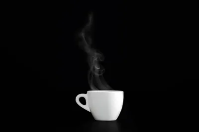Steaming White Coffee Cup on Black Background - free food wallpaper 2048×1367
