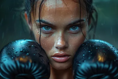 Intense Gaze in Rain with Boxing Gloves - free wallpaper 5376×3584