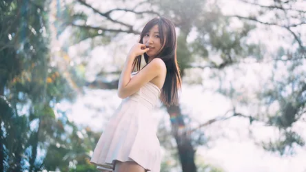 Young Woman in White Dress Among Blooming Trees - free people & portraits wallpaper 2000×1125