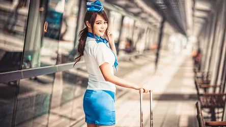 Flight Attendant With Luggage in Urban Street - free people & portraits wallpaper 5760×3240