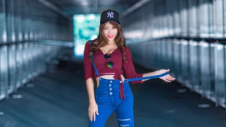 Woman in Maroon Top and Blue Jeans on Industrial Bridge - free people & portraits wallpaper 5760×3240
