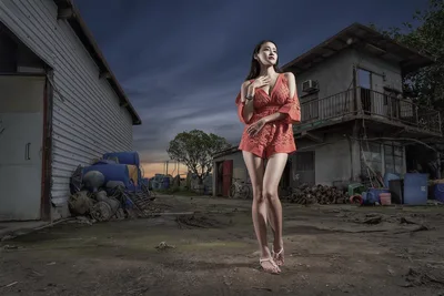 Woman in Red Dress at Abandoned Industrial Site - free people & portraits wallpaper 2560×1707