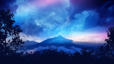 Mountain Peak Under Stormy Sky with Lightning - free art & design wallpaper 1920×1080