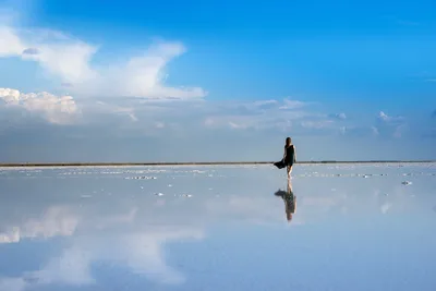 Woman Walking on Mirror-Like Shallow Beach at Sunset - free people & portraits wallpaper 5728×3819
