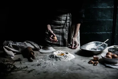 Baker Kneading Dough at Rustic Work Table - free photography wallpaper 5760×3840
