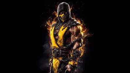 Warrior in Yellow and Black with Flaming Aura - free wallpaper 5120×2880