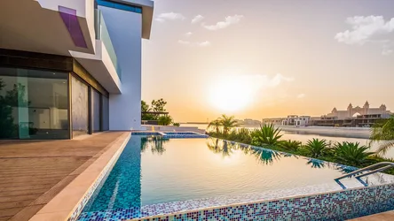 Luxury Modern Villa with Infinity Pool at Sunset - free wallpaper 1920×1080