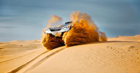 Peugeot Rally Car Launching Over Desert Sand Dune - free cars & vehicles wallpaper 2292×1200