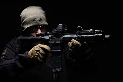 Armed Operator in Tactical Gear Against Black Background - free people & portraits wallpaper 6240×4160