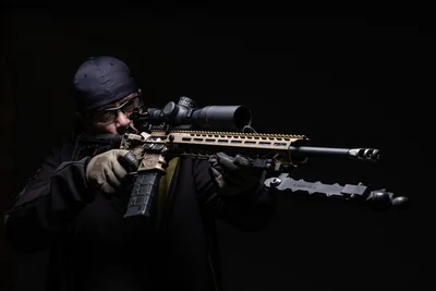 Tactical Rifleman in Dark Setting with Scoped Rifle - free people & portraits wallpaper 6240×4160