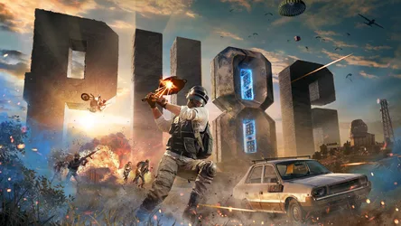 Post-Apocalyptic Warrior Combat Scene with Ruins and Explosions - free gaming wallpaper 3840×2160