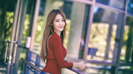 Woman in Red Top Posing by Modern Building - free people & portraits wallpaper 5760×3240