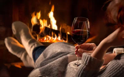 Cozy Fireplace Evening with Red Wine - free wallpaper 1920×1200