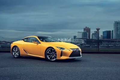 Yellow Lexus LC Coupe Parked by Vancouver Waterfront - free cars & vehicles wallpaper 7680×5123
