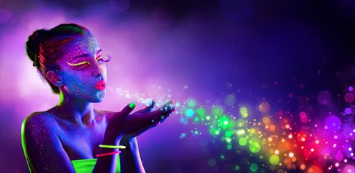 Neon Body Art Woman Blowing Luminous Particles - free people & portraits wallpaper 9000×4407