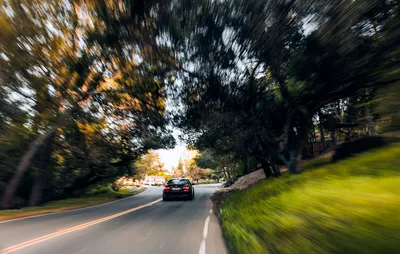 Black Car Driving Under Tree Canopy on Suburban Road - free cars & vehicles wallpaper 6372×4054