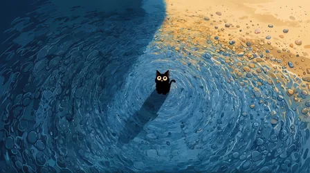 Black Cat in Water Portal Between Ocean and Beach - free animals wallpaper 3840×2143