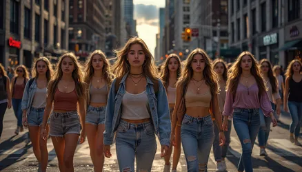 Young Women Walking Down Urban City Street - free art & design wallpaper 3840×2194