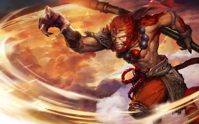 Fierce Red-Haired Warrior in Golden Celestial Combat - free wallpaper 4800×3000