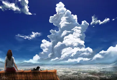 Woman Overlooking Valley with Towering Cumulus Cloud - free wallpaper 3874×2657