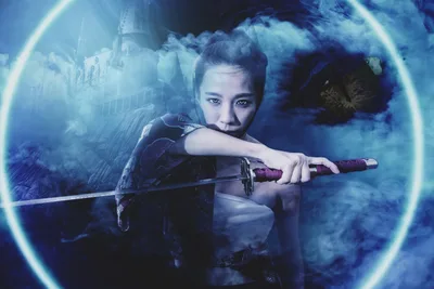 Young Warrior with Sword in Mystical Blue Realm - free people & portraits wallpaper 2048×1365