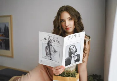 Woman Reading Fashion Magazine in Modern Interior - free wallpaper 5984×4144