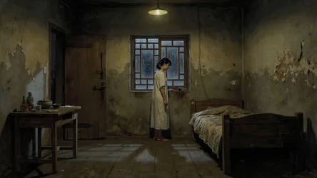 Woman Standing in Sparse, Deteriorating Bedroom - free wallpaper 3840×2160