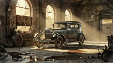 Vintage Car in Abandoned Industrial Garage - free cars & vehicles wallpaper 4800×2700