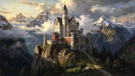 Neuschwanstein Castle Perched on Mountain Cliff - free landscapes wallpaper 4096×2304