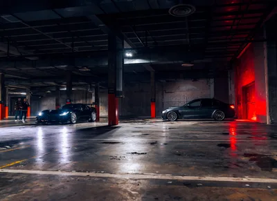 Two Sports Cars in Underground Parking Garage at Night - free cars & vehicles wallpaper 5342×3892
