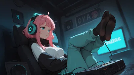 Anime Girl Gaming in Neon-Lit Room with Headphones - free anime wallpaper 3840×2160