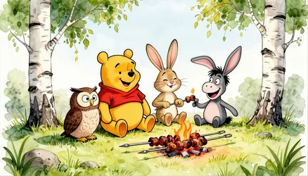 Forest Friends Enjoying a Campfire Picnic - free cartoons & comics wallpaper 3840×2194