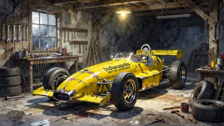 Vintage Yellow Race Car in Abandoned Workshop - free cars & vehicles wallpaper 4096×2304