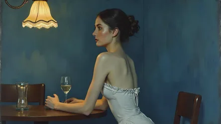 Woman at Table With Wine Glass Under Vintage Lamp - free people & portraits wallpaper 4096×2304